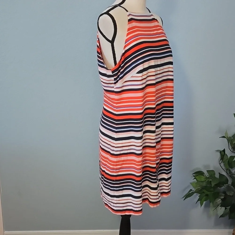 TOMMY HILFIGER Linen Halter Sheath Midi Dress Sz 12 Colorblock Preppy Collegiate - Picture 5 of 12